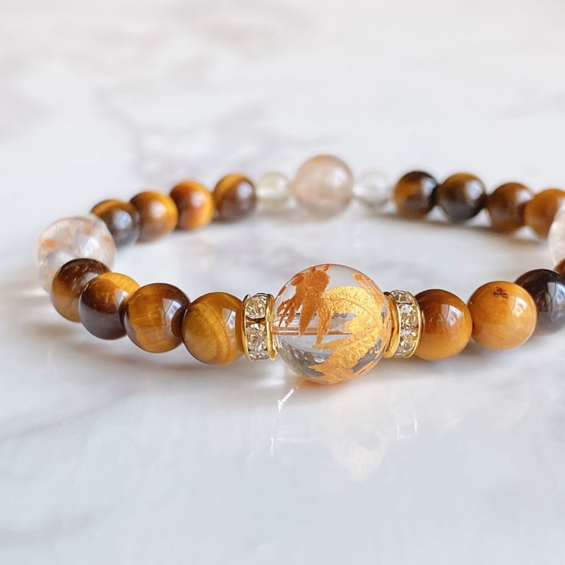 タイチンルチルクォーツ神龍の天然石彫り物 金龍 仕事・巨万の富