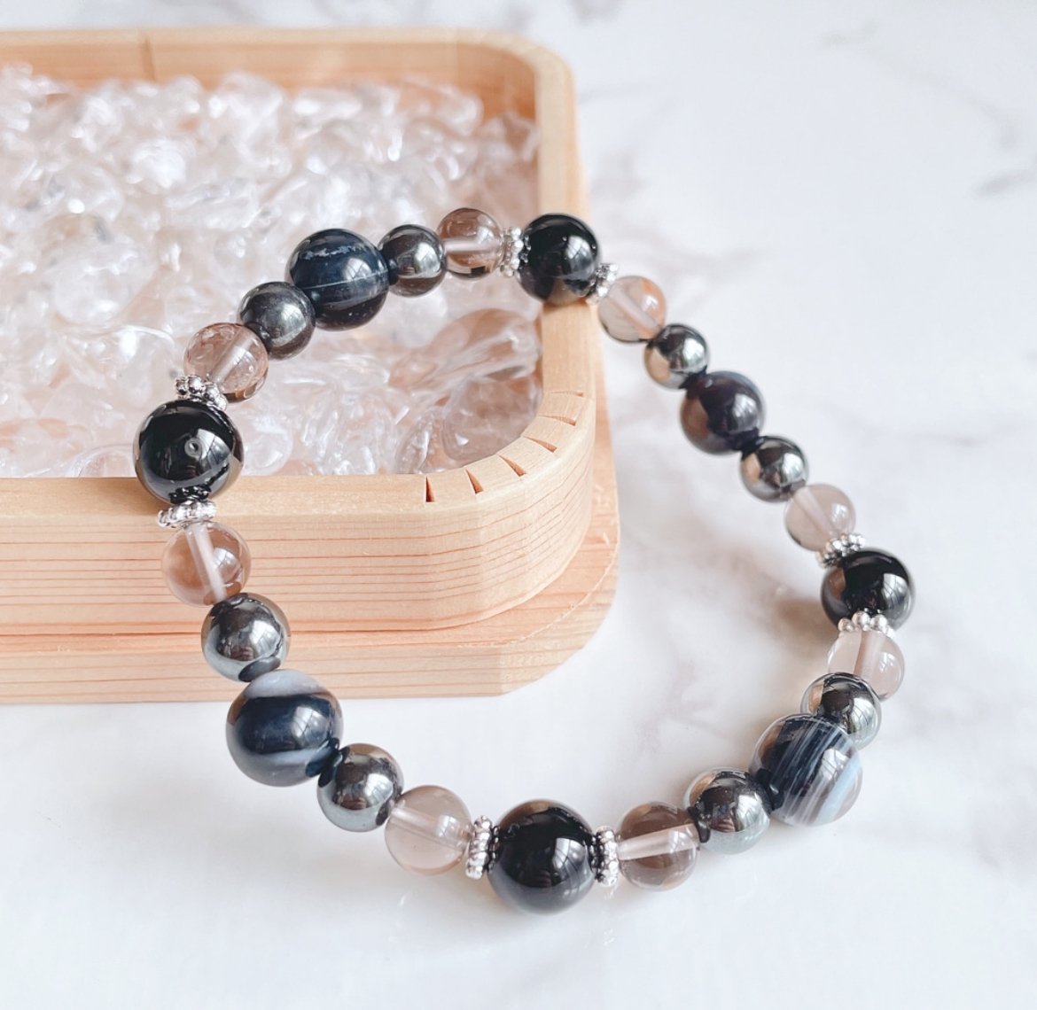 ✳最強パワーの黒平水晶スモーキークォーツ*ブレスレット　抜群の透過色彩　鑑別書付 ✳ 15万円以上‼️糸魚川翡翠ラベンダー棗型*黒平スモーキー