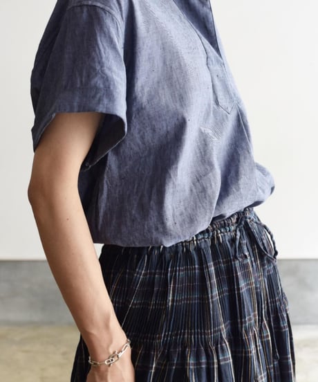 MAISON DE SOIL / WOOL/COTTON  PLAIN WEAVE CHECK MINI PINTUCK FLARED SKIRT