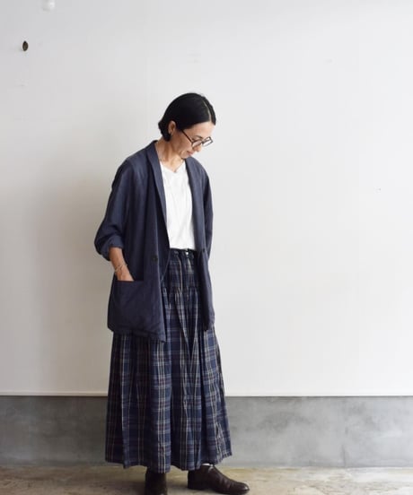 MAISON DE SOIL / WOOL/COTTON  PLAIN WEAVE CHECK MINI PINTUCK FLARED SKIRT