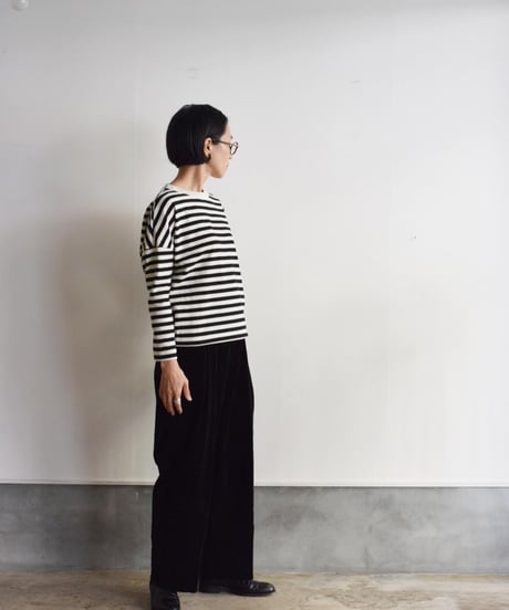 R&D.M.CO/裏起毛BORDER DROPSHOULDER SHIRT