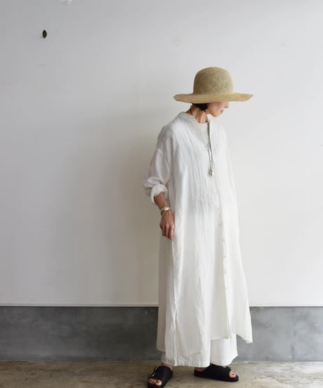 maison de soil/POWER LOOM LINEN PLAIN BANDED COLLAR MAXI SHIRT