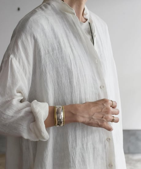 maison de soil/POWER LOOM LINEN PLAIN BANDED COLLAR MAXI SHIRT