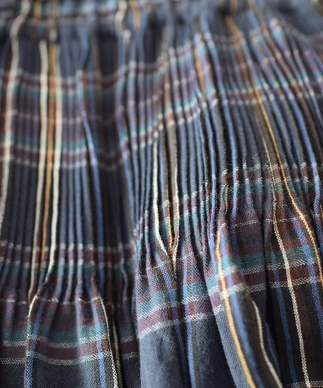 MAISON DE SOIL / WOOL/COTTON  PLAIN WEAVE CHECK MINI PINTUCK FLARED SKIRT