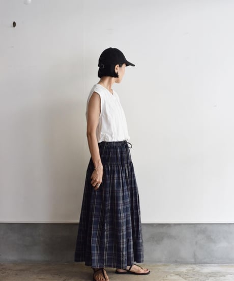 MAISON DE SOIL / WOOL/COTTON  PLAIN WEAVE CHECK MINI PINTUCK FLARED SKIRT
