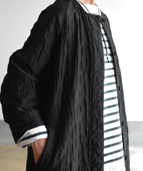 maison de soil/QUILTED HAND WOVEN COTTON SILK RAGLAN HALF COAT