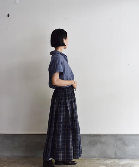MAISON DE SOIL / WOOL/COTTON  PLAIN WEAVE CHECK MINI PINTUCK FLARED SKIRT