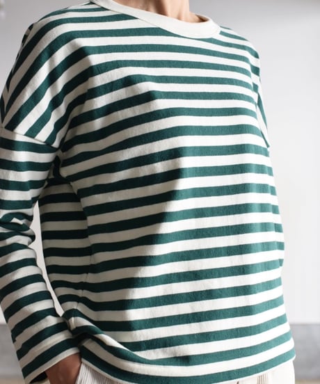 R&D.M.CO/裏起毛BORDER DROPSHOULDER SHIRT