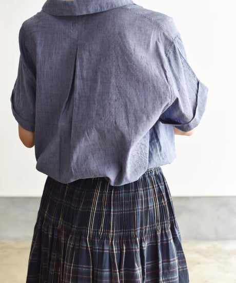 MAISON DE SOIL / WOOL/COTTON  PLAIN WEAVE CHECK MINI PINTUCK FLARED SKIRT