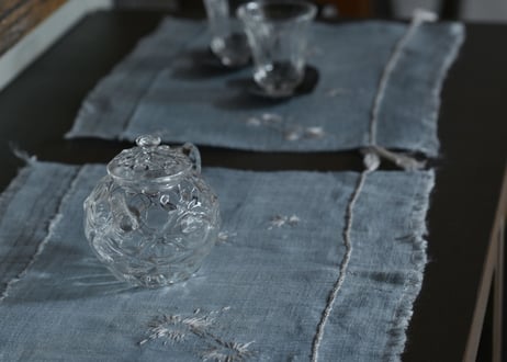 B2-6.    湖響 -cokyo-　~ 古布と茶染め刺繡~  (茶敷布のみ) / 橘 美彩