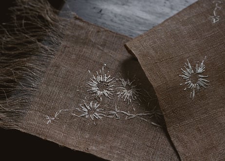 B2-3.    悠雨 -yusame-　~ 古布と茶染め刺繡~  (茶敷布のみ) / 橘 美彩