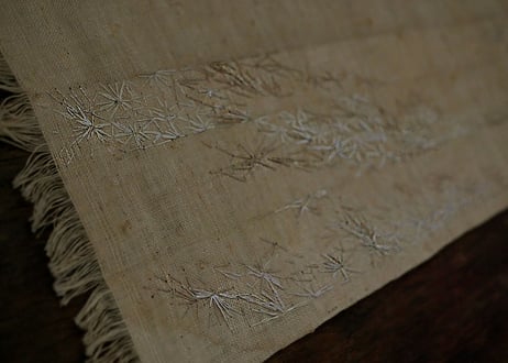 B2-9.    風許 -kazayurushi-　~ 古布と茶染め刺繡~  (茶敷布のみ) / 橘 美彩