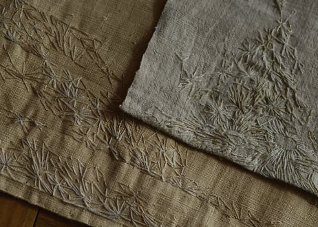 B2-9.    風許 -kazayurushi-　~ 古布と茶染め刺繡~  (茶敷布のみ) / 橘 美彩