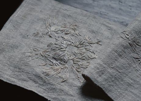 B2-2.   華の時雫 -hana no tokishizuku-　~ 古布と茶染め刺繡~  (茶敷布のみ) / 橘 美彩