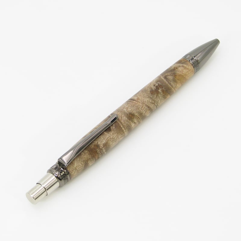 木軸ノック式ボールペン 黄金樟 マーブルウッド パーカータイプ
