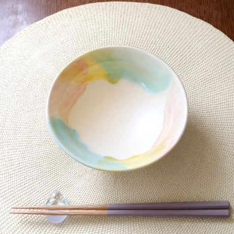 【SALE】生成色のマット釉と春色三彩のリム碗