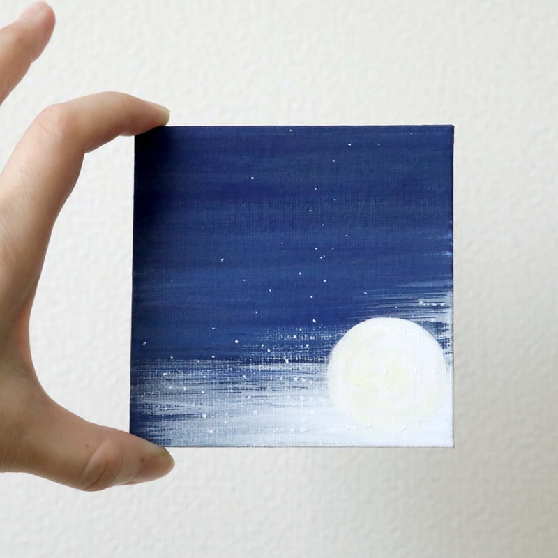 小さなアクリル原画「星降る月夜」 | 創作工房 あめつち薫る