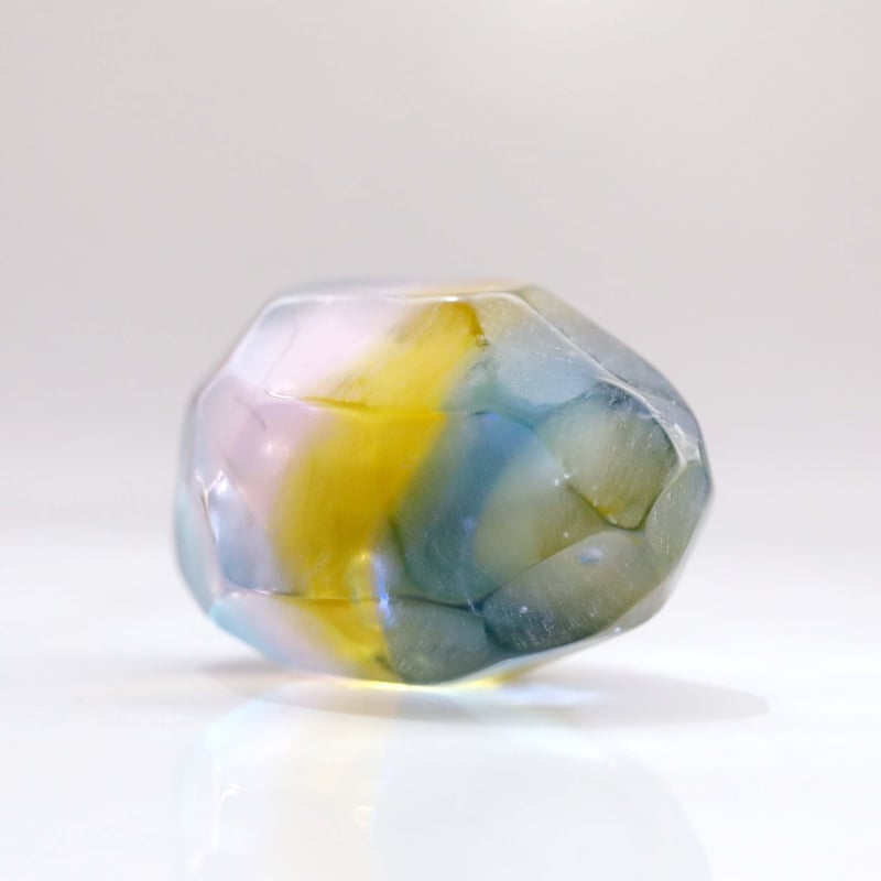 ガラス太陽のオブジェ　作家 受注制作 クラックガラス オブジェ 透明・濃青 立体・オブジェ