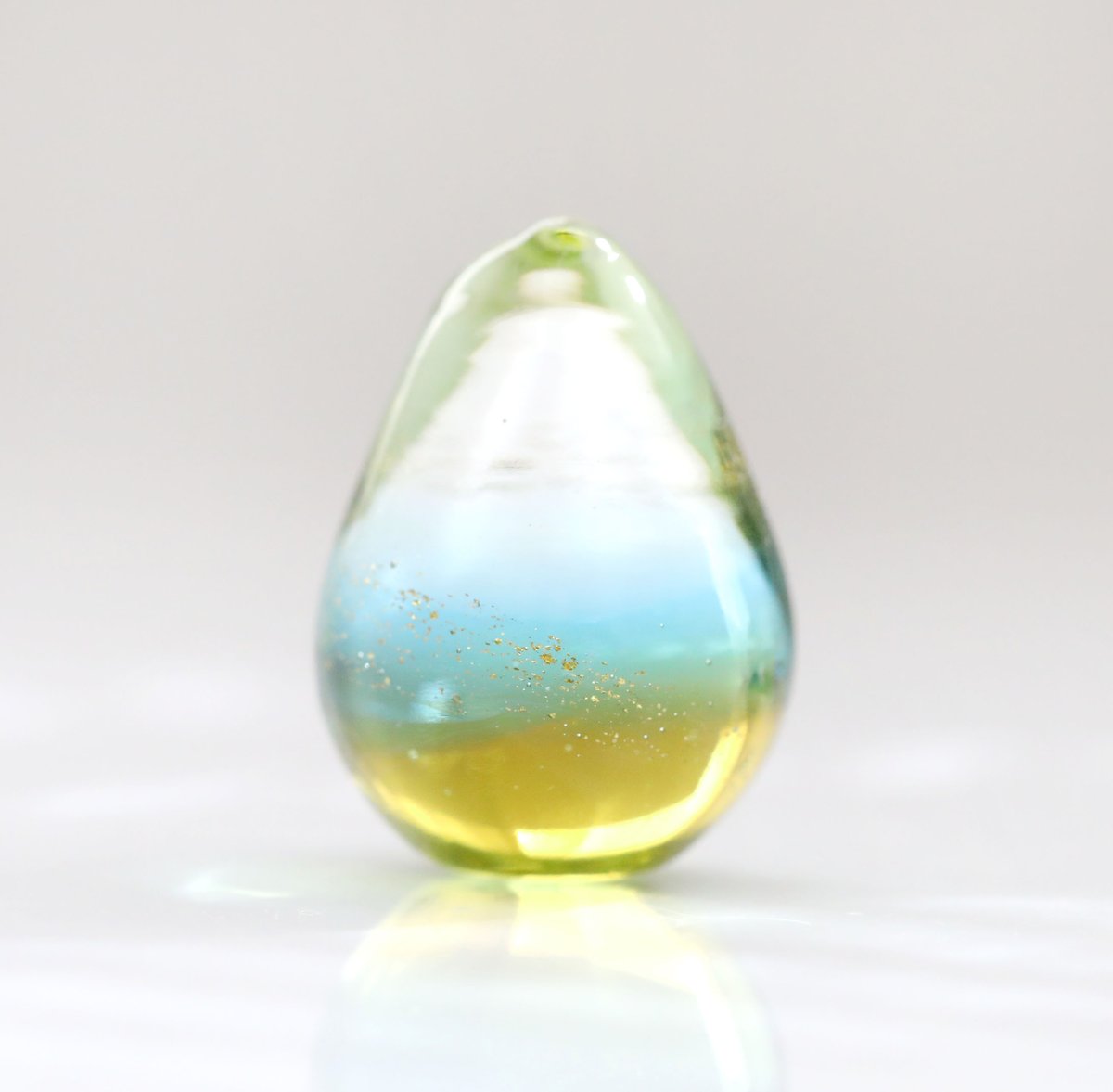  グリーン　ガラス オブジェ ガラスの雫の小さなオブジェ 「seaside horizon」 | 創作工房 あめつち薫る