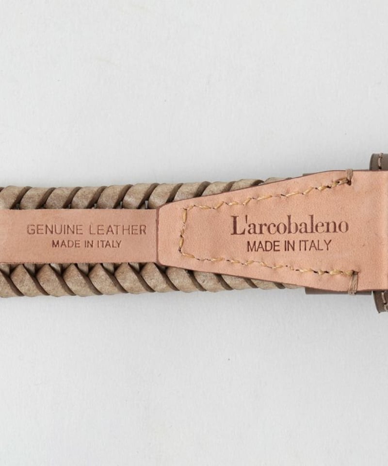 L'arcobaleno】25mm レザーエラスティックメッシュベルト GREIGE | M