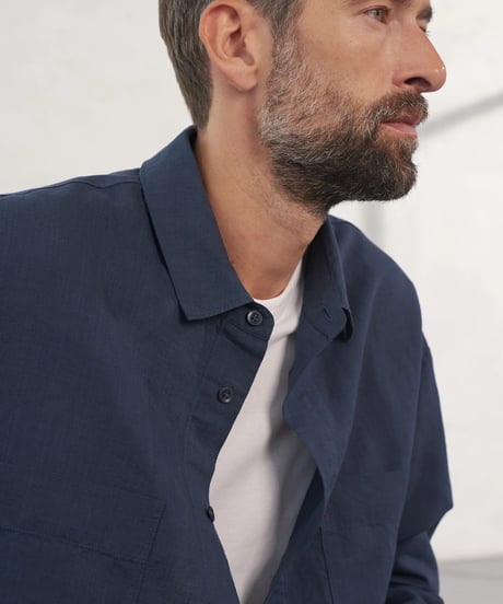 【About Companions】Oversized linen-blend shirt Dario in cold navy