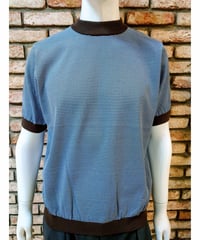 【Augusto.R】Washable Striped "NumA" neck knit Brown × Sky