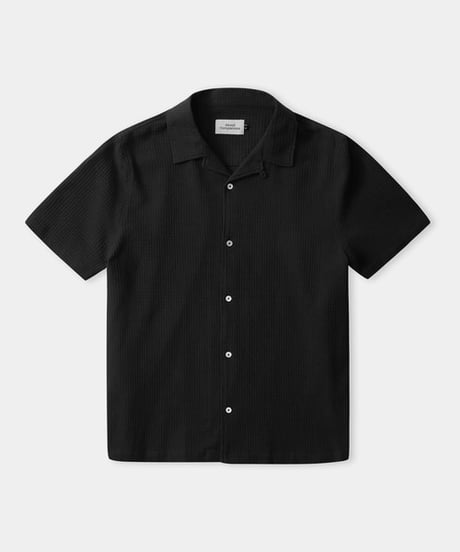 【About Companions】Organic cotton waffle crepe short-sleeve shirt Kuno in black