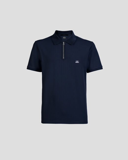 C.P.COMPANY】Stretch Pique Zipped Logo Polo | M
