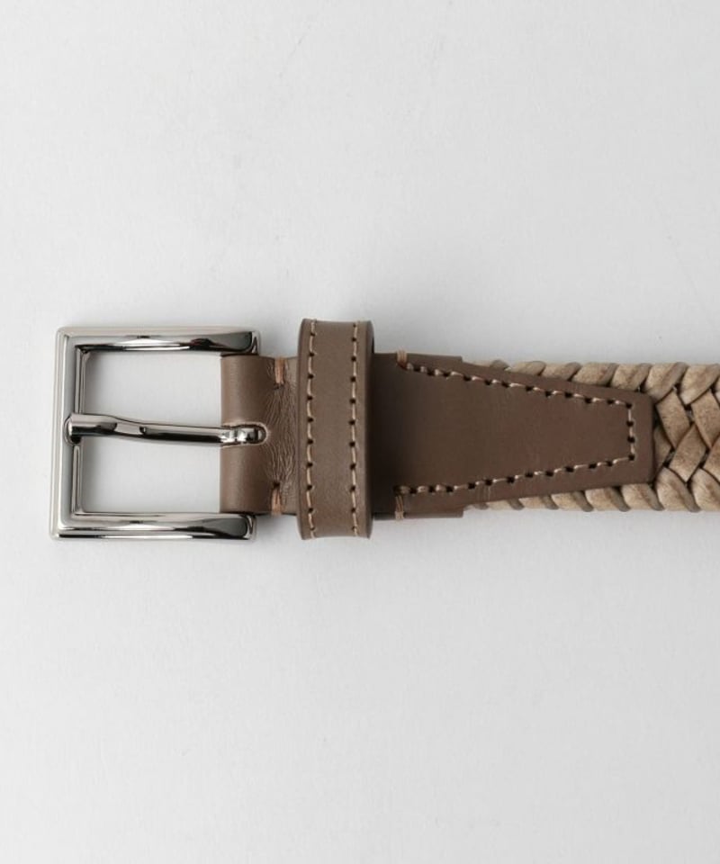 L'arcobaleno】25mm レザーエラスティックメッシュベルト GREIGE | M