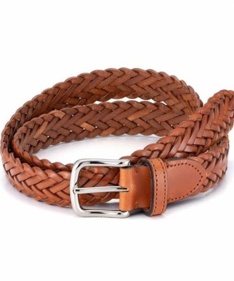 【L'arcobaleno】30mm レザーメッシュベルト BROWN