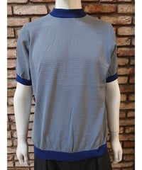 【Augusto.R】Washable Striped "NumA" neck knit Blue × Icemint