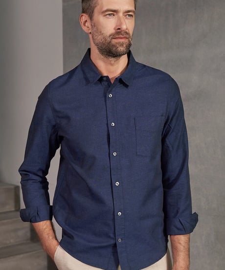 【About Companions】Linen-cotton shirt Simon in navy