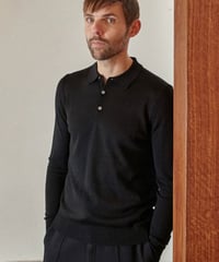 【About Companions】longsleeve polo eco merino black