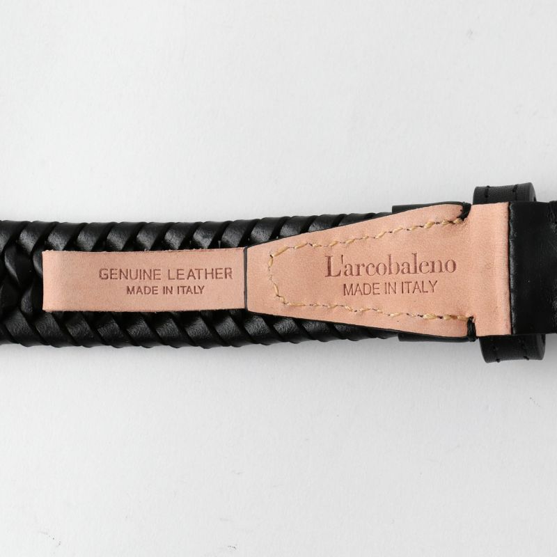 L'arcobaleno】25mm レザーエラスティックメッシュベルト BLACK