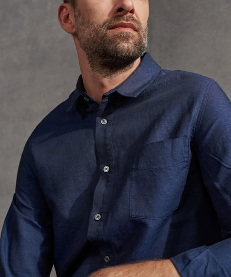 【About Companions】Linen-cotton shirt Simon in navy