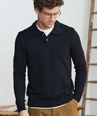 【About Companions】Knitted long sleeve polo Kaspar in black