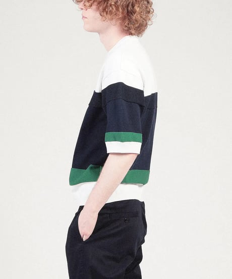 【TOMORROWLAND MEN】TRICOT コットンナイロン パネルラインニットTシャツ