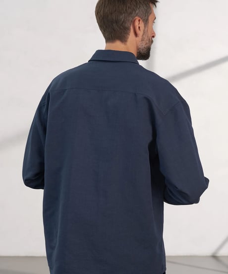 【About Companions】Oversized linen-blend shirt Dario in cold navy