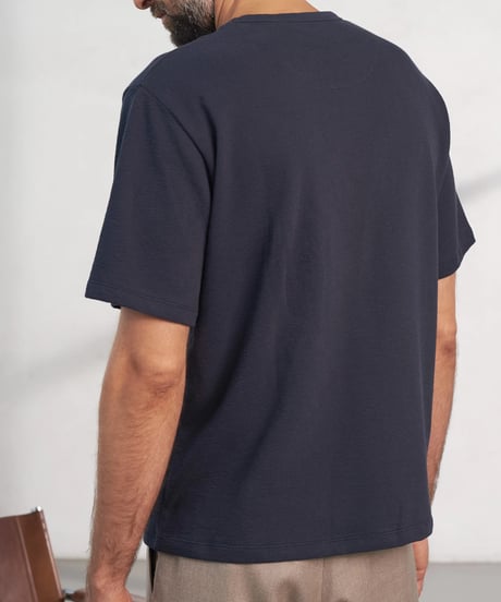 【About Companions】Boxy grain jersey t-shirt Anton in dark navy