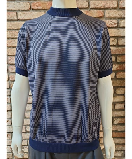 【Augusto.R】Washable Striped "NumA" neck knit Navy × Charcoal