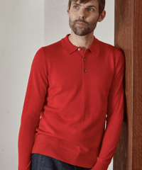 【About Companions】KASPAR longsleeve polo eco merino red