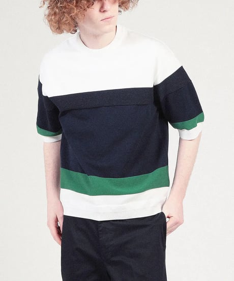 【TOMORROWLAND MEN】TRICOT コットンナイロン パネルラインニットTシャツ
