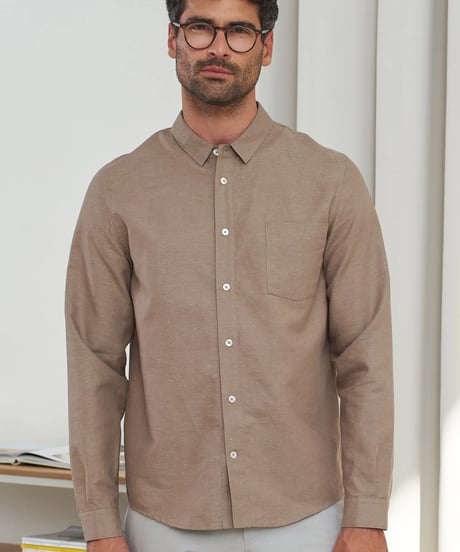 【About Companions】Linen-cotton shirt Simon in walnut
