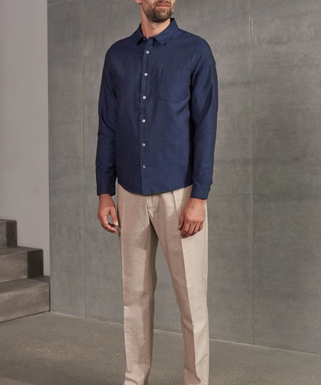 【About Companions】Linen-cotton shirt Simon in navy