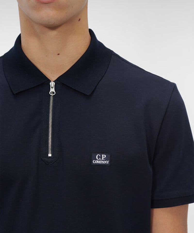 C.P.COMPANY】Stretch Pique Zipped Logo Polo | M