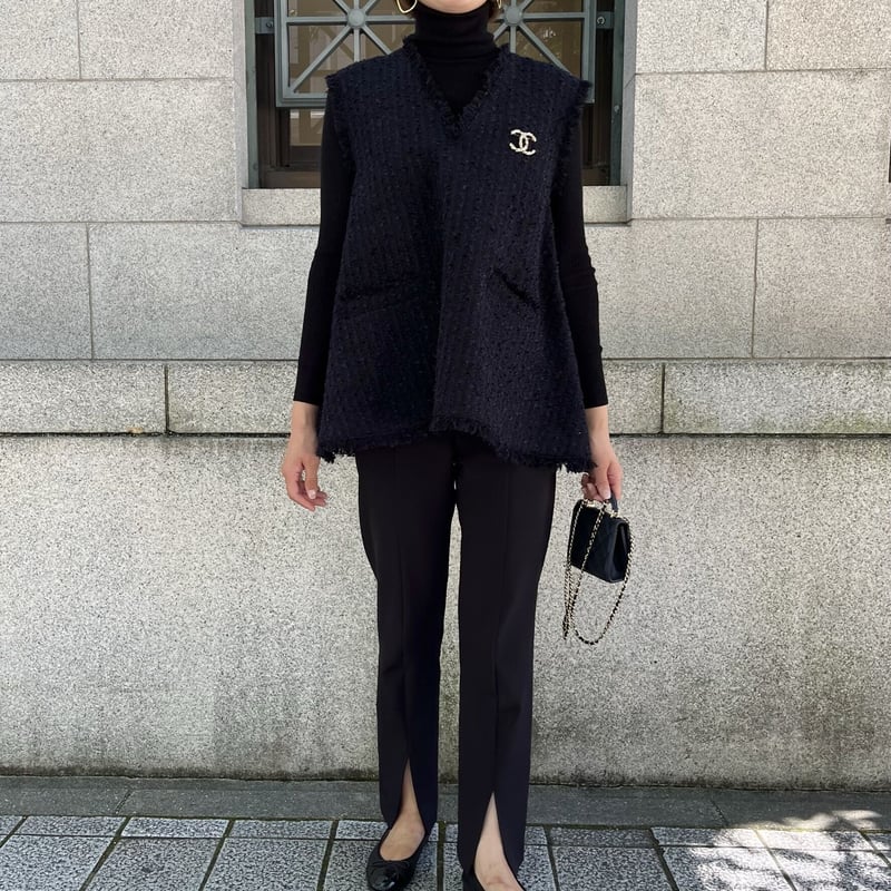 heveジレ Heve ツイードジレネイビー