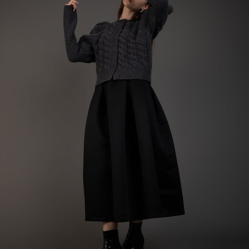 heve satin dress tuck SK サテンドレスタックスカート Satin Dress Tuck SK black | HEVE