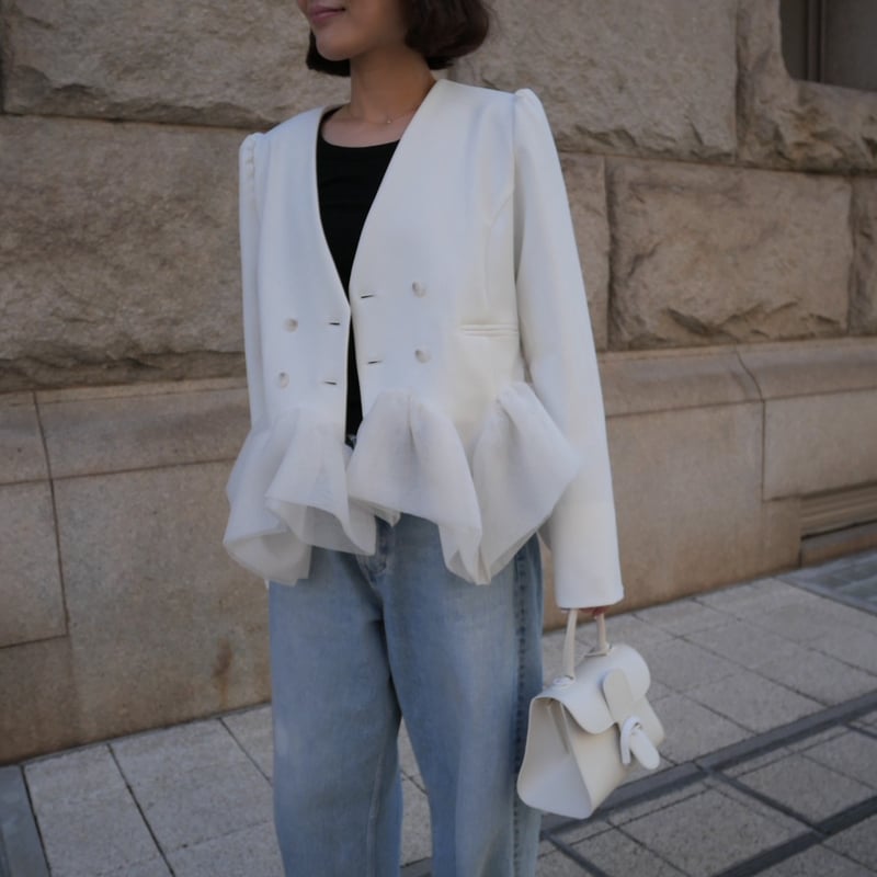 新品未使用タグ付き♡限定値下げ！HEVE Prima Peplum JK Prima Peplum JK white | HEVE