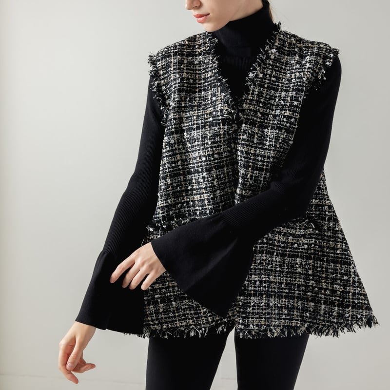 新品未使用 heve へイヴ ツイードジレ 大人気カラー ブラック Tweed Gilet black | HEVE