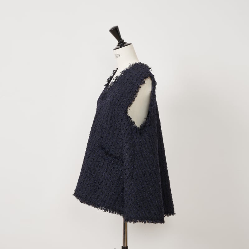 heveジレ Heve ツイードジレネイビー